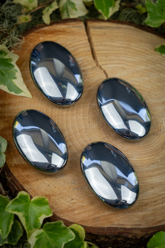 Hematite Palm Stone for Grounding, Protection, Focus, Energy Balance, Meditation, Root Chakra Support, Anxiety Relief, Clarity, Strength
