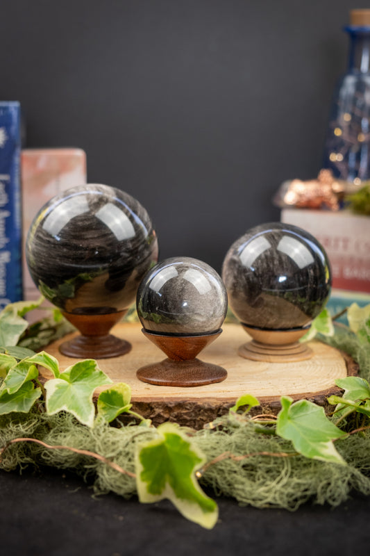 Silver Sheen Obsidian Sphere, Shimmering Obsidian Crystal Ball, Protective Stone for Shadow Work, Moon Magic, Intuition and Transformation
