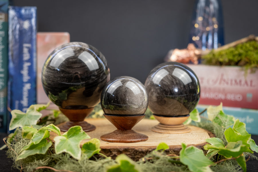 Silver Sheen Obsidian Sphere, Shimmering Obsidian Crystal Ball, Protective Stone for Shadow Work, Moon Magic, Intuition and Transformation