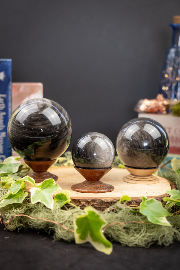 Silver Sheen Obsidian Sphere, Shimmering Obsidian Crystal Ball, Protective Stone for Shadow Work, Moon Magic, Intuition and Transformation