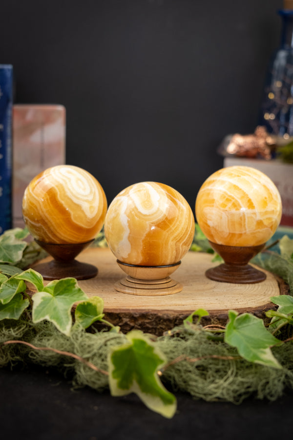 Orange Calcite Sphere for Joy, Motivation and Creativity, Crystal Ball for Sacral Chakra Healing and Emotional Balance
