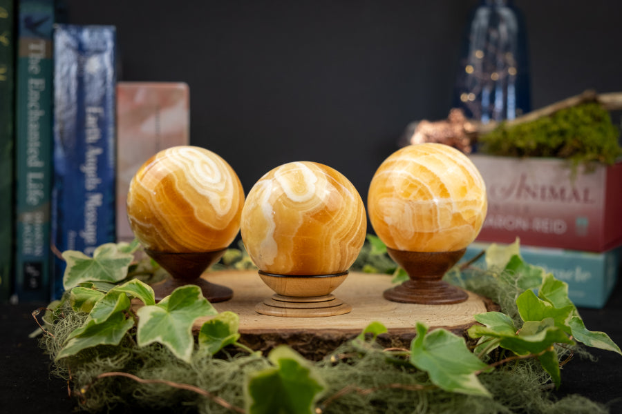 Orange Calcite Sphere for Joy, Motivation and Creativity, Crystal Ball for Sacral Chakra Healing and Emotional Balance
