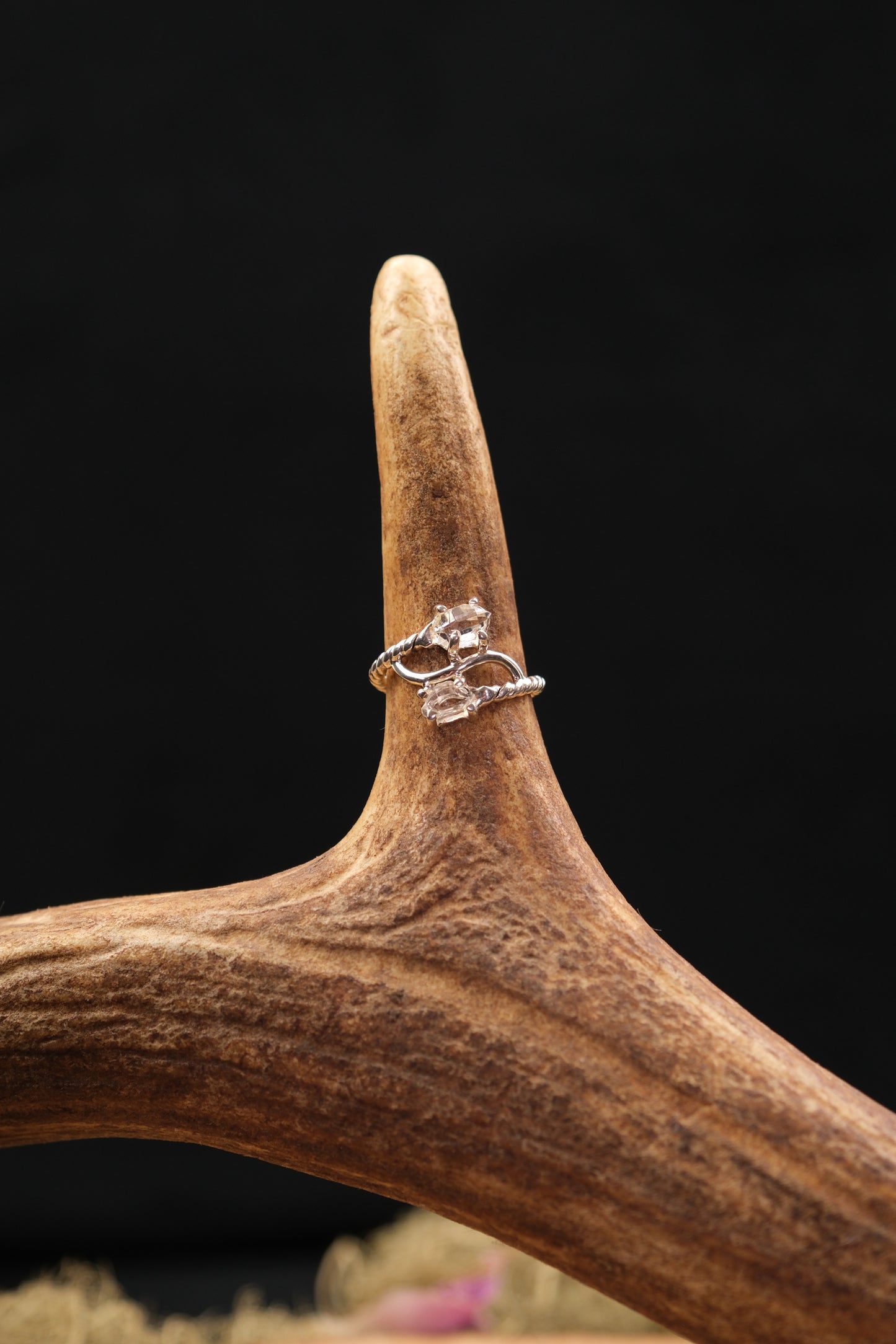 Double Herkimer Diamond Sterling Silver Ring