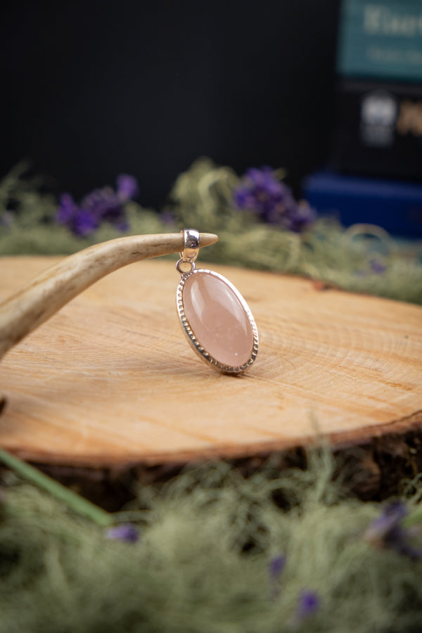 High Grade Rose Quartz Crystal Pendant, Dappled Hammered Silver Setting, Heart Healing Love Gemstone, Calming Crystal Jewellery