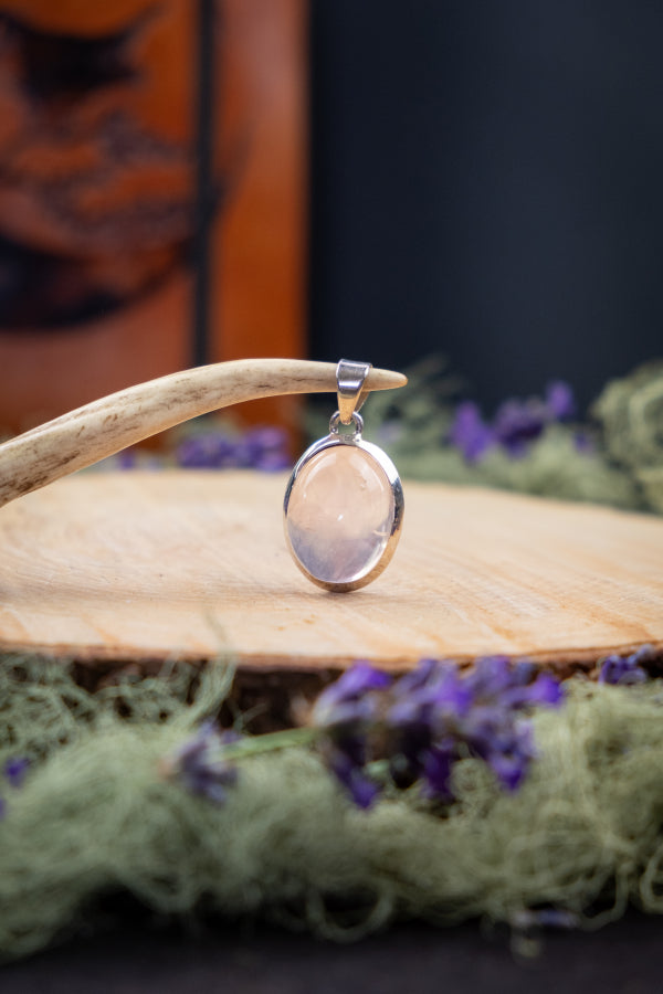 High Grade Rose Quartz Pendant, Soft Pink Gemstone Necklace, Sterling Silver Setting, Calming Crystal Jewellery for Love and Healing