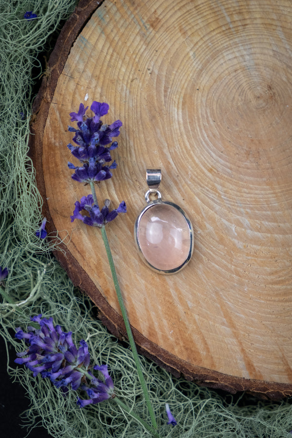 High Grade Rose Quartz Pendant, Soft Pink Gemstone Necklace, Sterling Silver Setting, Calming Crystal Jewellery for Love and Healing
