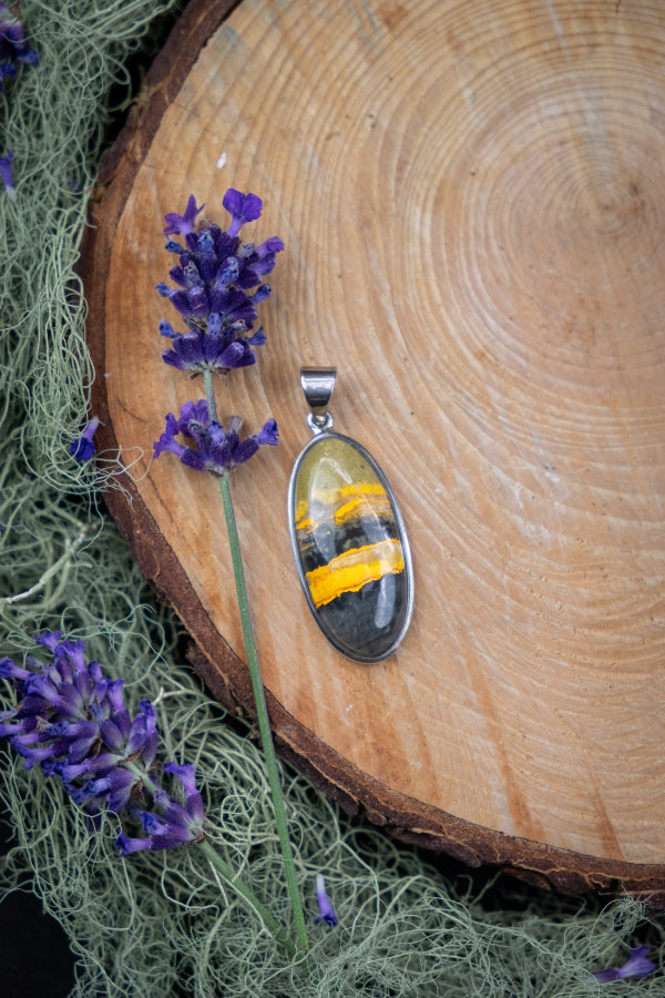 Bumblebee Jasper Silver Pendant, Bold Yellow Gemstone Necklace, Sterling Silver Crystal for Confidence, Focus and Solar Plexus Energy (Copy)