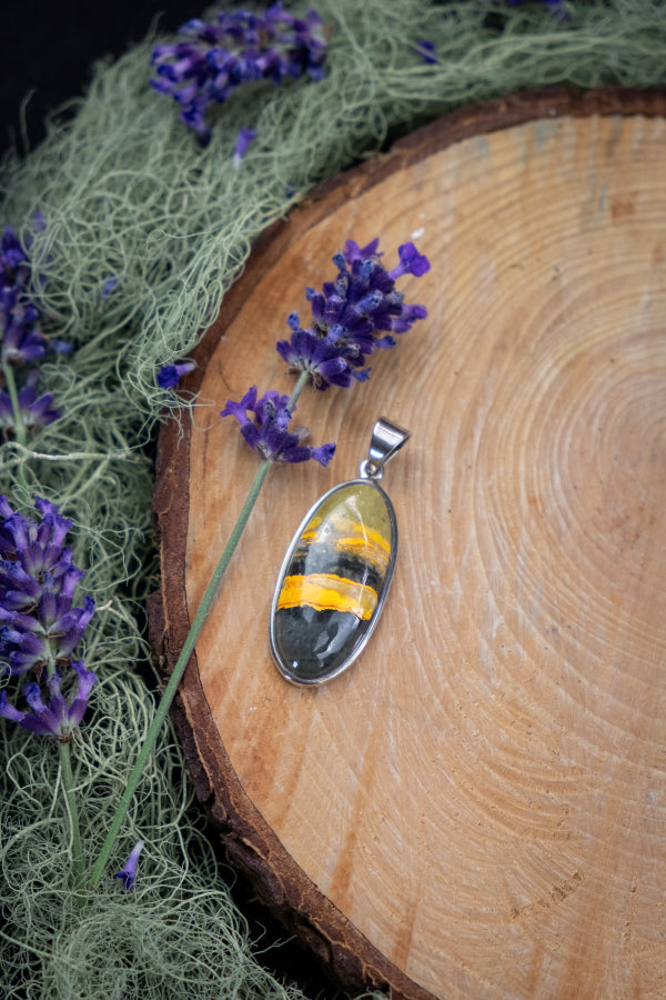Bumblebee Jasper Silver Pendant, Bold Yellow Gemstone Necklace, Sterling Silver Crystal for Confidence, Focus and Solar Plexus Energy (Copy)