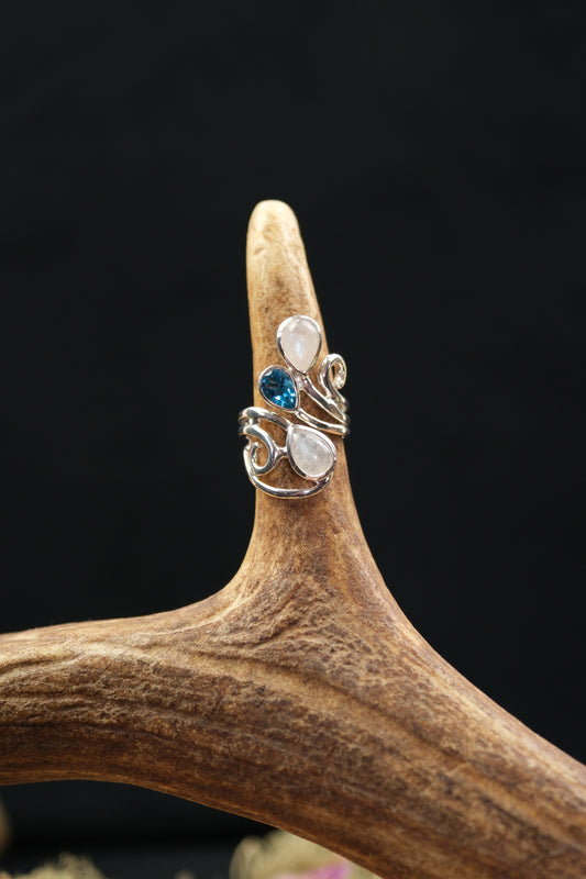 Moonstone & Blue Topaz Sterling Silver Ring