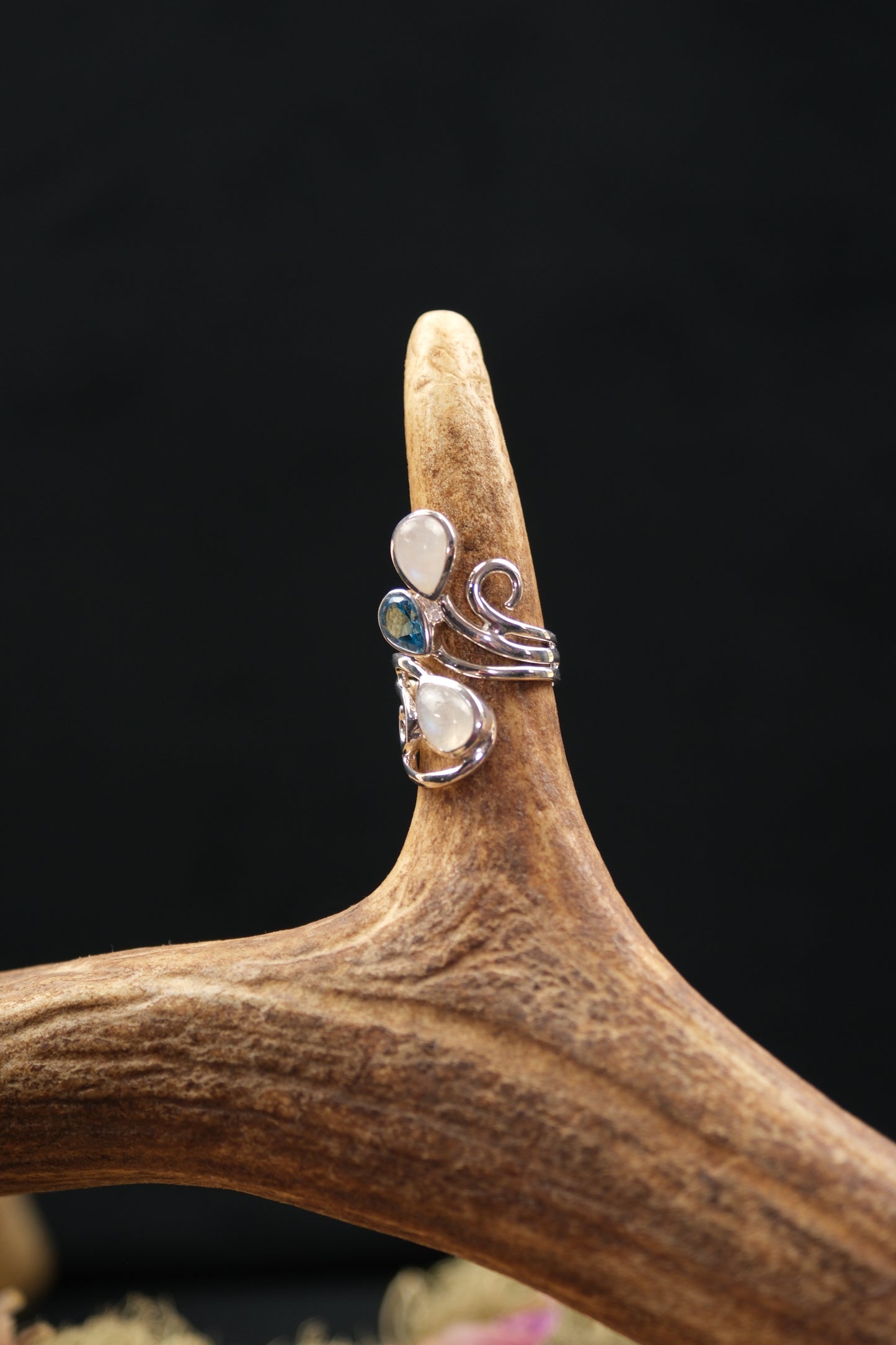 Moonstone & Blue Topaz Sterling Silver Ring