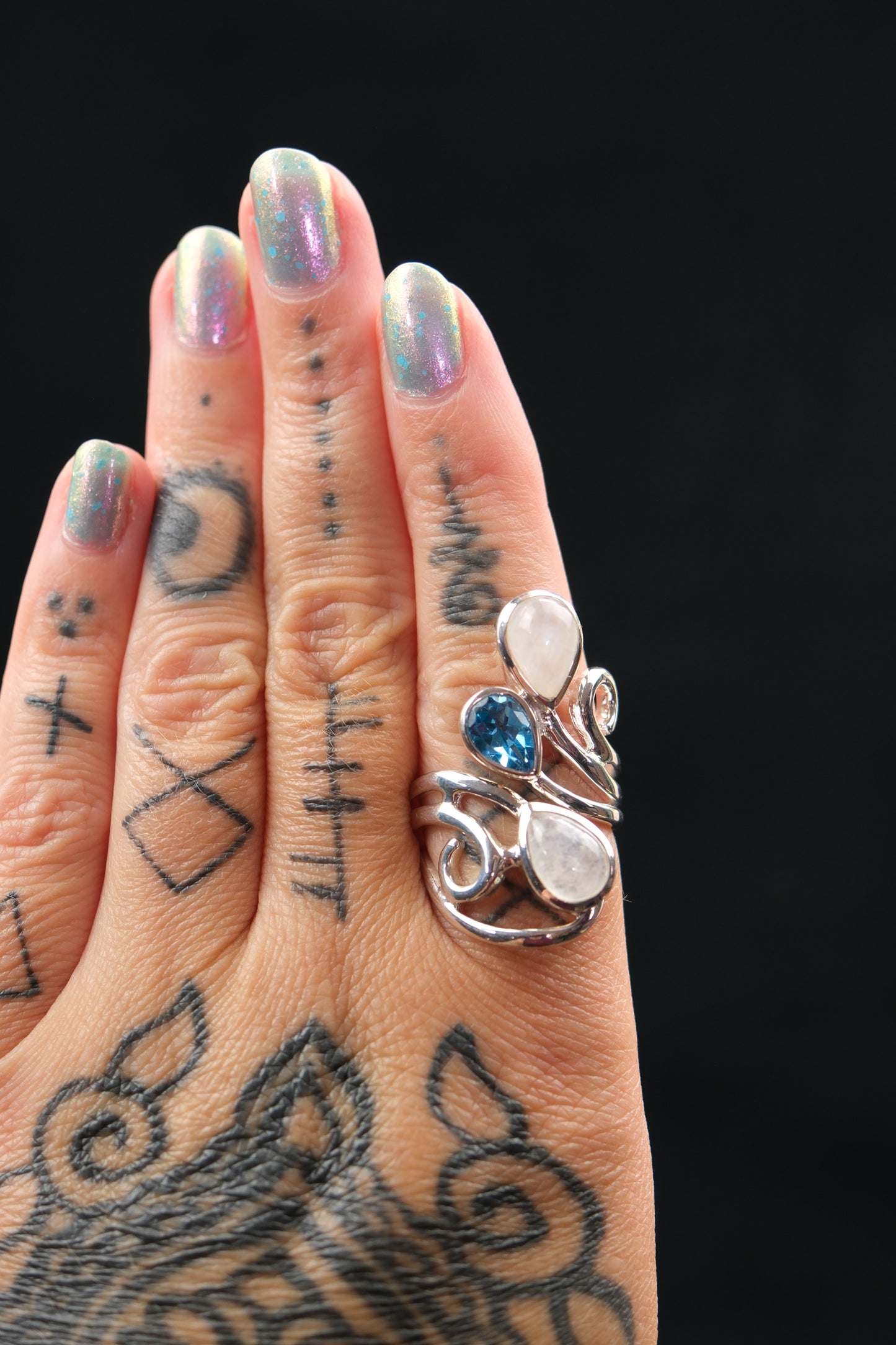 Moonstone & Blue Topaz Sterling Silver Ring