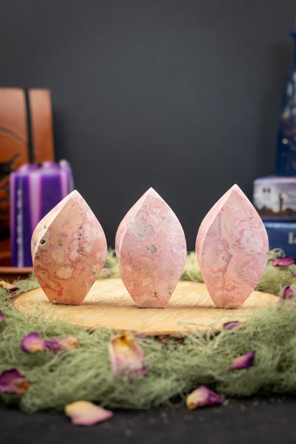 Rhodonite Flame Crystal from Peru, Pale Pink Stone for Heart Healing, Emotional Balance, Love and Compassion Energy