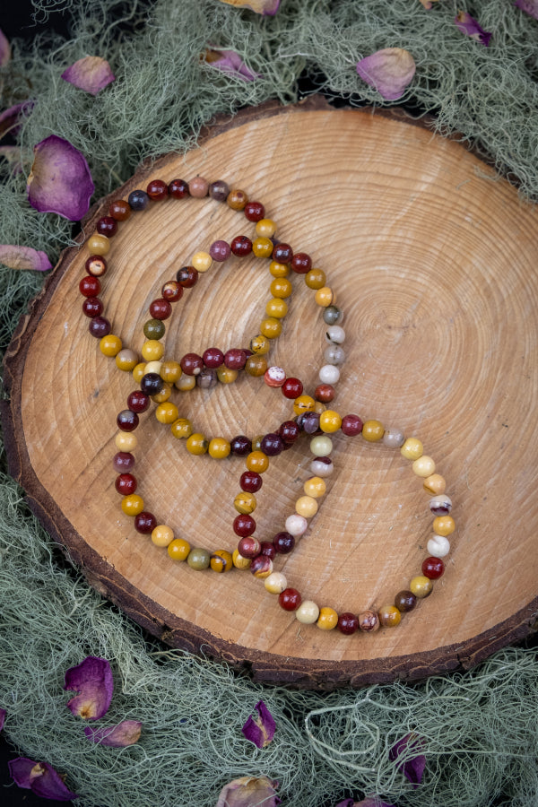 Mookaite Jasper Bracelet 6mm Beads, Natural Gemstone Healing Crystal Jewellery for Strength Grounding and Vitality