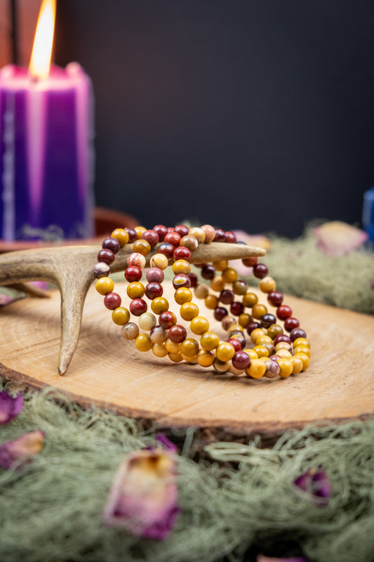 Mookaite Jasper Bracelet 6mm Beads, Natural Gemstone Healing Crystal Jewellery for Strength Grounding and Vitality