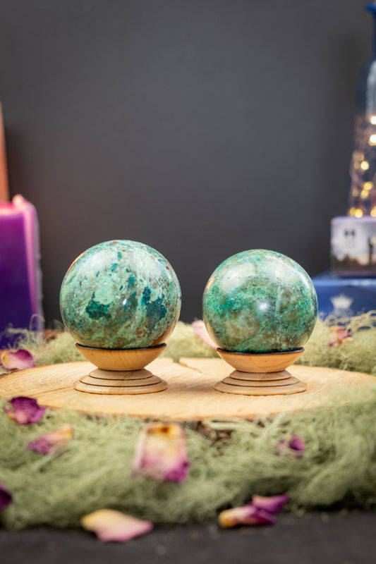 Chrysocolla Crystal Sphere Peru, Healing Stone of Calm, Wisdom and Communication, Throat Chakra Gemstone Sphere