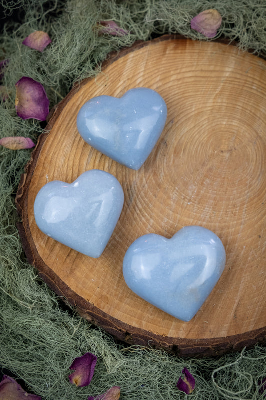 Angelite Heart Crystal Healing Stone, Soothing Gem for Calm, Peace, Communication and Spiritual Connection