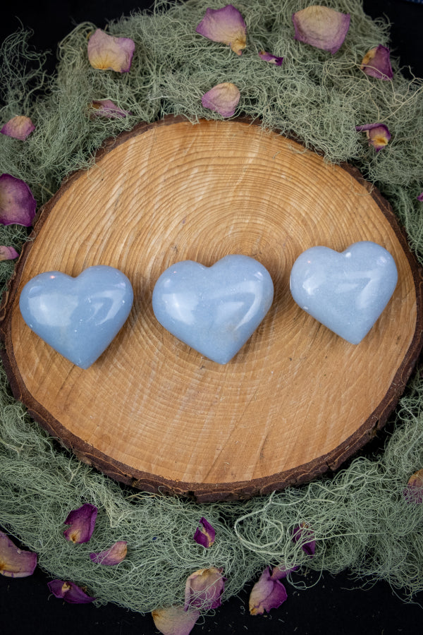 Angelite Heart Crystal Healing Stone, Soothing Gem for Calm, Peace, Communication and Spiritual Connection
