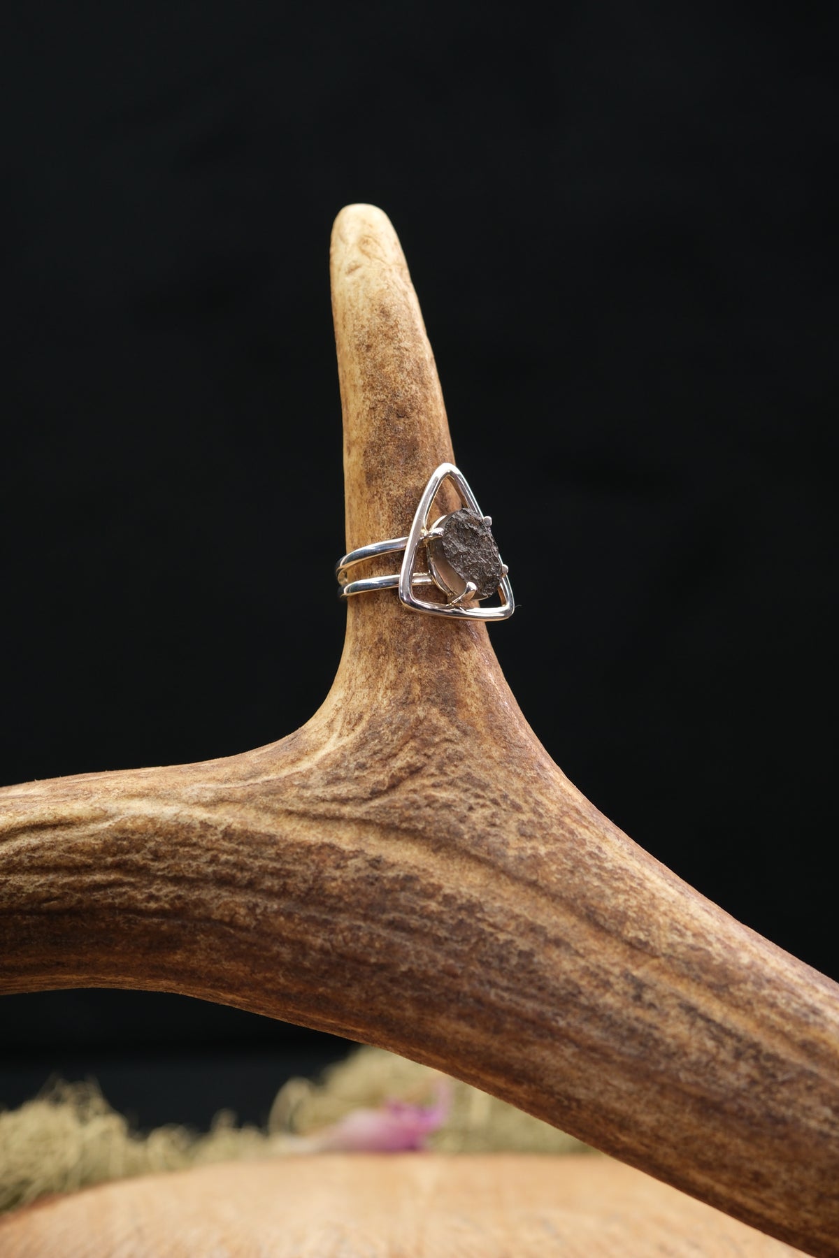 Raw Agni Manitite Triangle Sterling Silver Ring