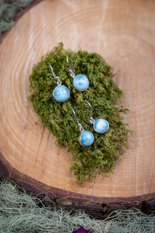 Larimar drop Earrings, Calming Blue Healing Gemstone Earrings, Sterling Silver Crystal Jewellery for Peace and Ocean Energy