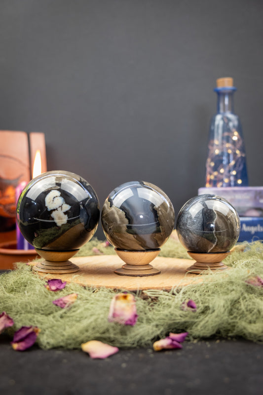 Volcano Agate Crystal Sphere, UV Reactive Healing Stone, Grounding and Protective Gemstone