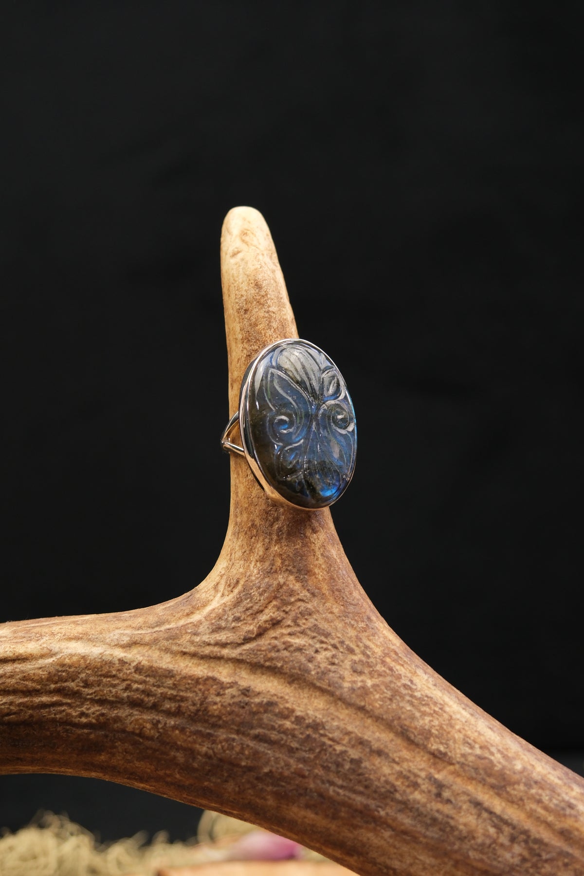Carved Labradorite Sterling Silver Statement Ring