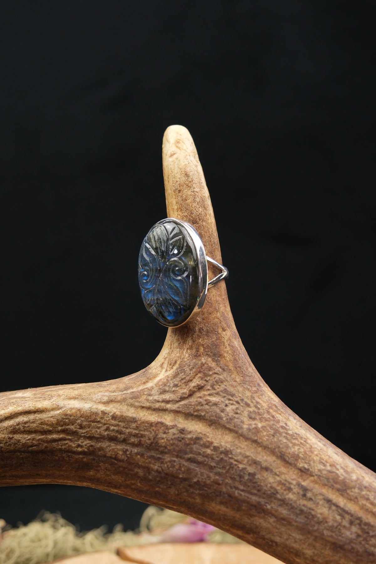 Carved Labradorite Sterling Silver Statement Ring