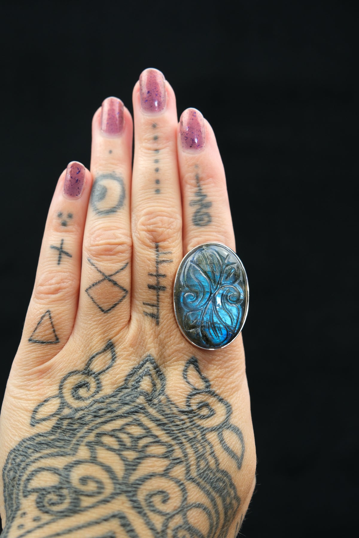 Carved Labradorite Sterling Silver Statement Ring