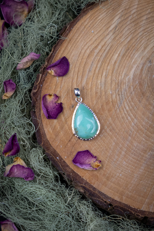 Chrysoprase Silver Pendant, Natural Green Gemstone Necklace, Healing Crystal Jewellery