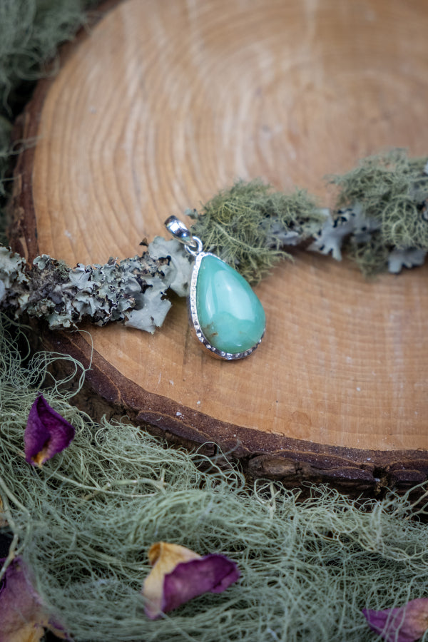 Chrysoprase Silver Pendant, Natural Green Gemstone Necklace, Healing Crystal Jewellery