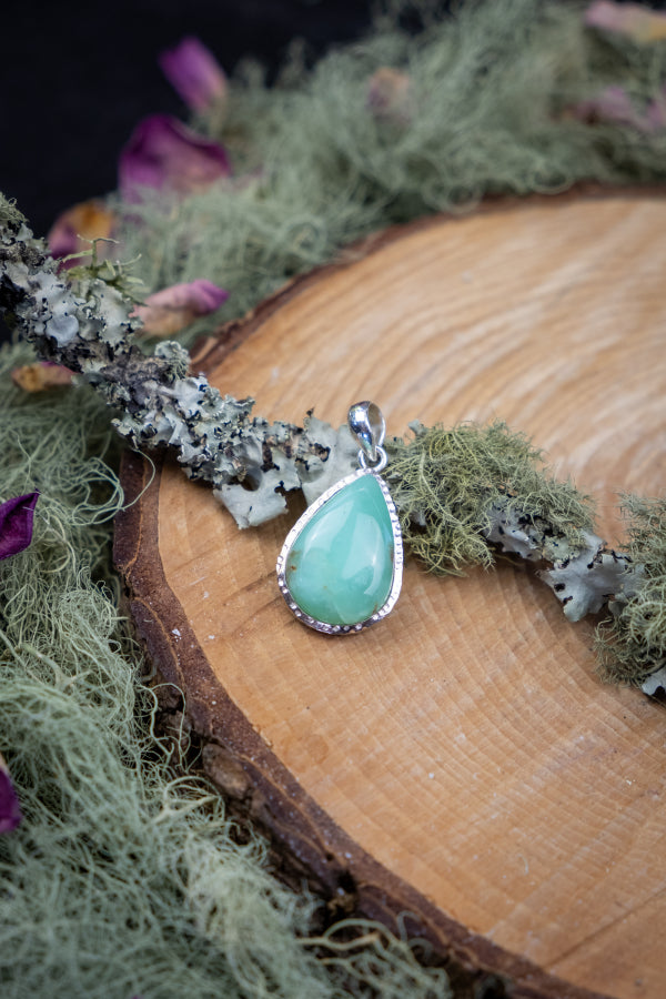 Chrysoprase Silver Pendant, Natural Green Gemstone Necklace, Healing Crystal Jewellery
