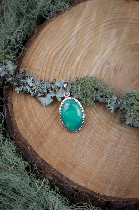 Chrysoprase Silver Pendant, Natural Green Gemstone Necklace, Healing Crystal Jewellery