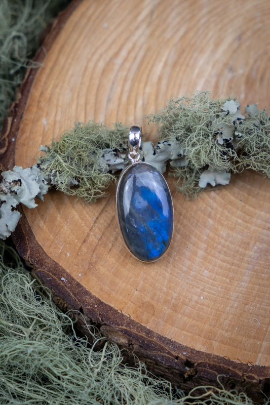 Labradorite Pendant, Blue Flash Gemstone, Sterling Silver Jewellery, Crystal Healing Stone Necklace