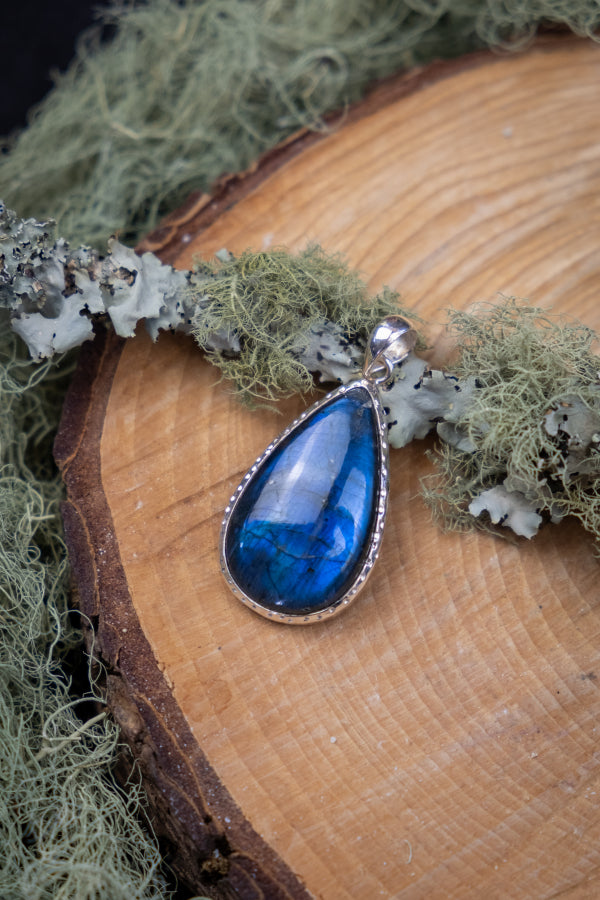 Labradorite Pendant, Blue Flash Gemstone, Sterling Silver Jewellery, Crystal Healing Stone Necklace