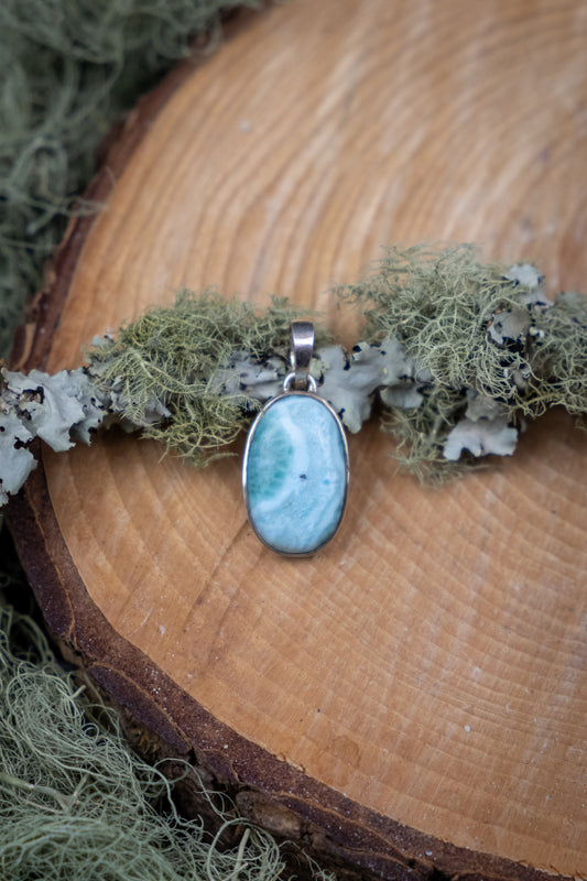 High Grade Larimar Pendant Calming Caribbean Gem Stone for Peace Healing and Throat Chakra Balance