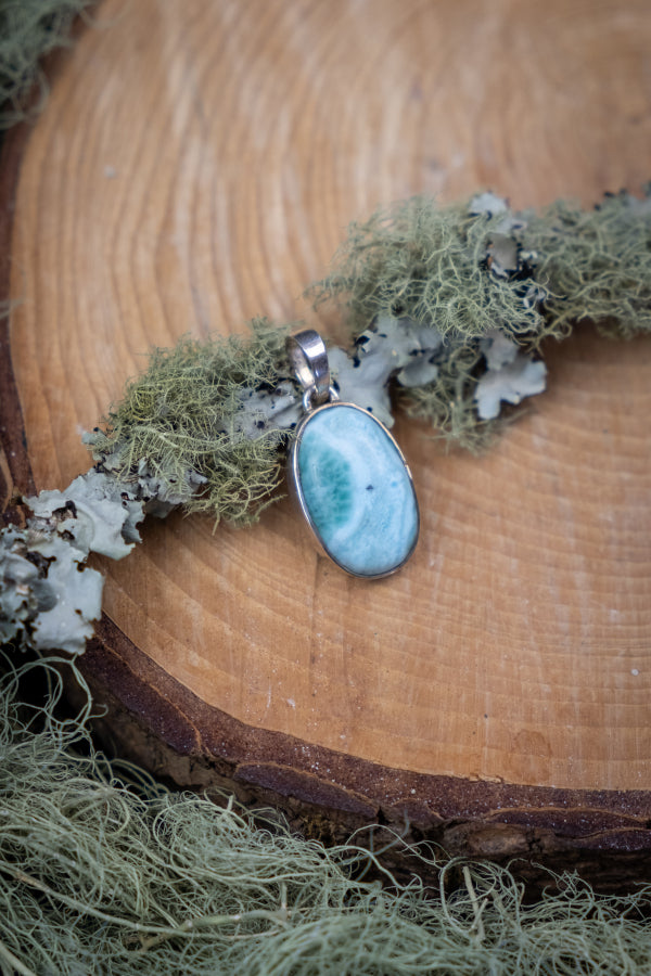 High Grade Larimar Pendant Calming Caribbean Gem Stone for Peace Healing and Throat Chakra Balance