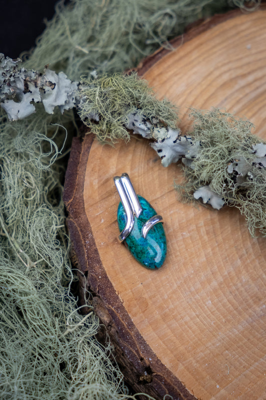 Silver Chrysocolla Pendant, Heart Healing Crystal Necklace, Soothing Blue Green Gemstone, Empowerment Stone for Emotional Balance & Calm