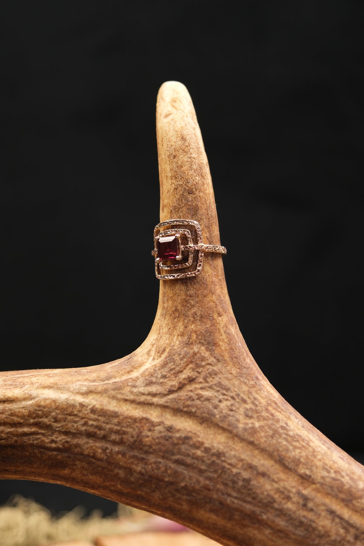 Garnet Hammered Sterling Silver Ring