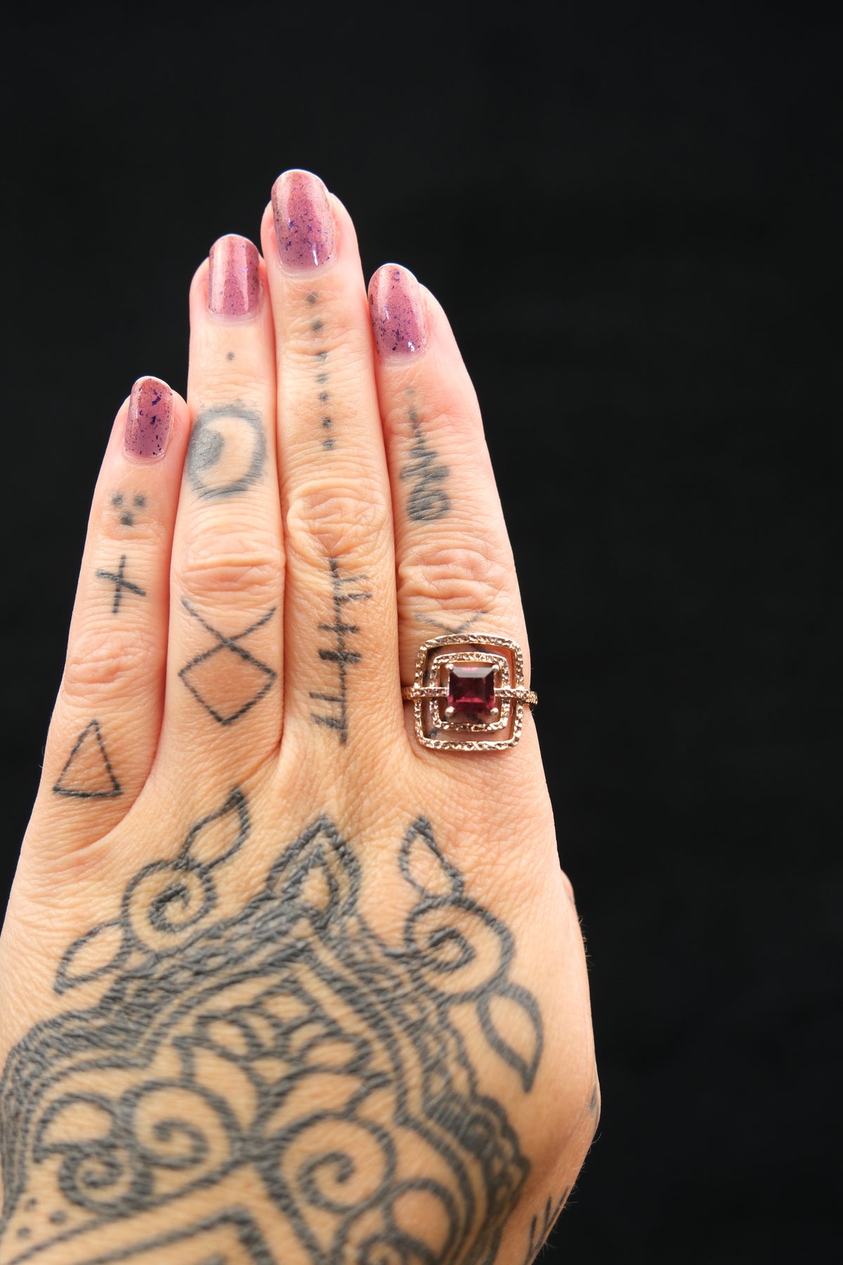 Garnet Hammered Sterling Silver Ring