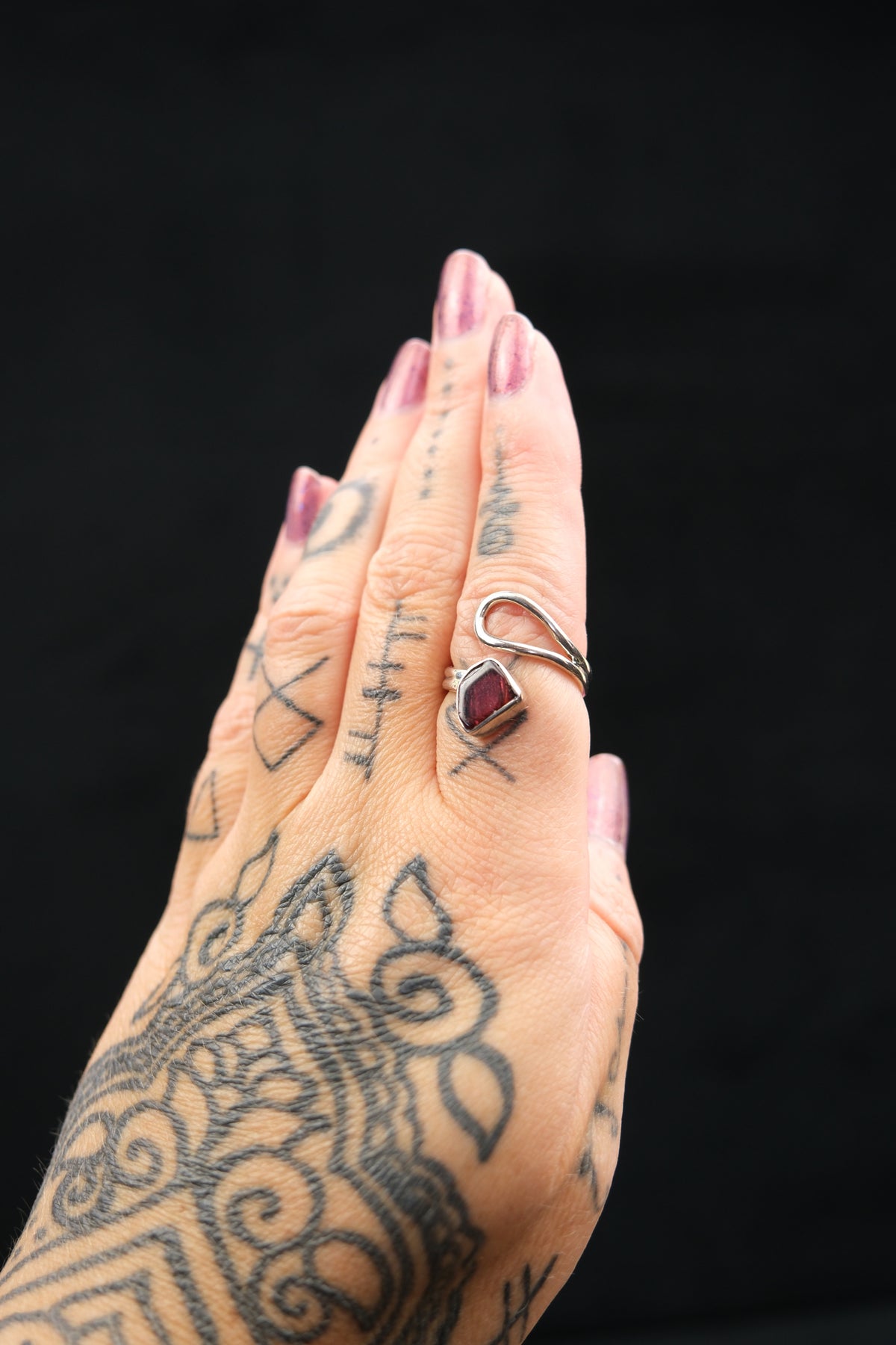 Garnet Adjustable Sterling Silver Ring