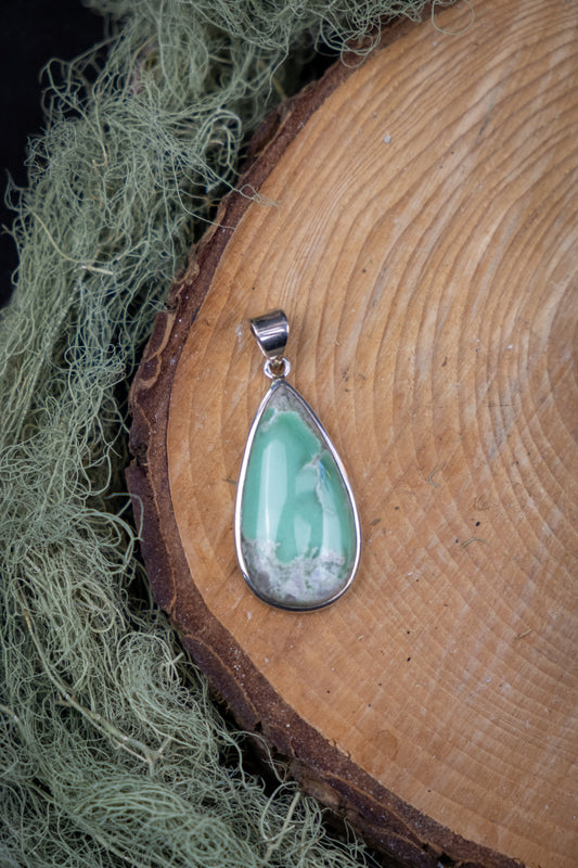 Variscite Silver Pendant, Natural Green Variscite Gemstone Necklace, Healing Crystal Jewellery, Sterling Silver Stone Talisman