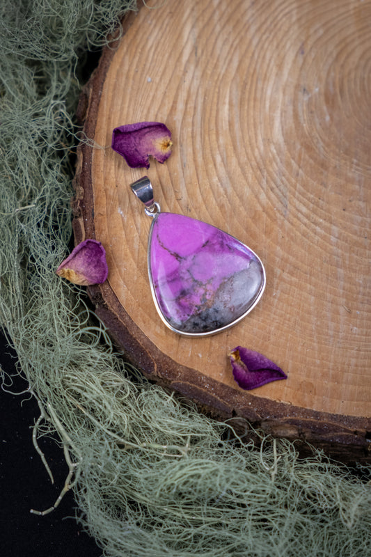 Cobaltoan Calcite Pendant Sterling Silver Crystal Necklace, Heart Chakra Gemstone for Love, Healing and Compassion