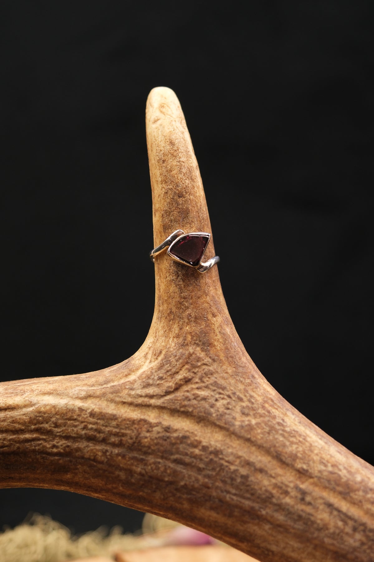 Angular Garnet Sterling Silver Ring