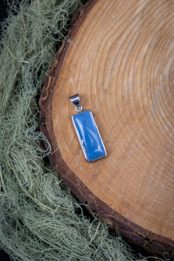 High Grade Owyhee Blue Opal Pendant, Sterling Silver Crystal Necklace for Calm, Clarity, Intuition and Throat Chakra Healing