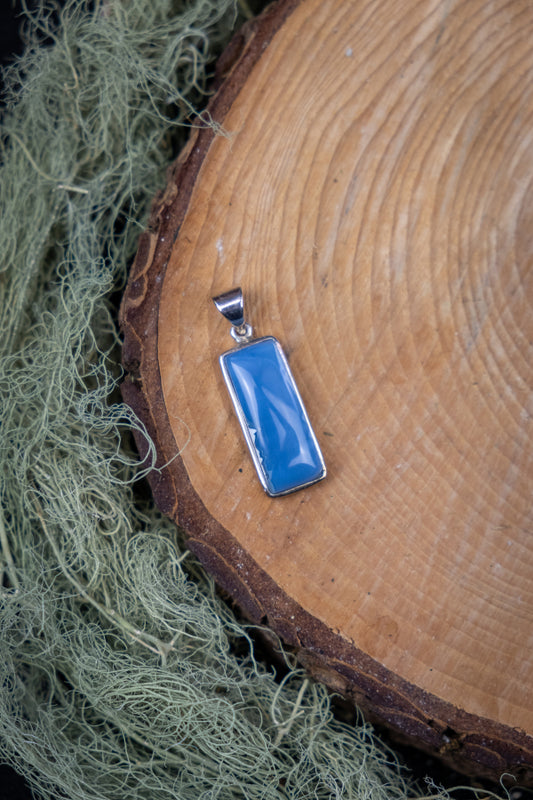 High Grade Owyhee Blue Opal Pendant, Sterling Silver Crystal Necklace for Calm, Clarity, Intuition and Throat Chakra Healing