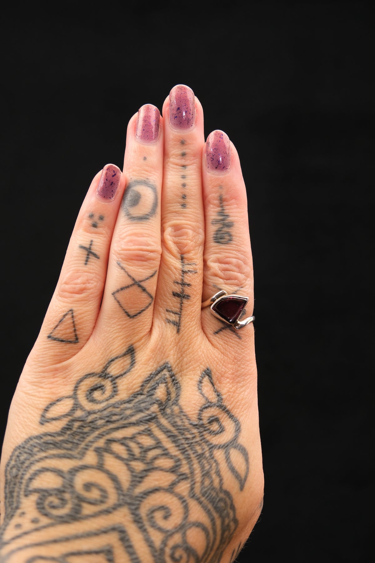 Angular Garnet Sterling Silver Ring