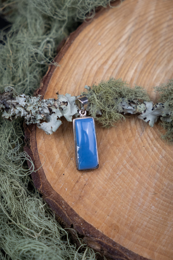 High Grade Owyhee Blue Opal Pendant, Sterling Silver Crystal Necklace for Calm, Clarity, Intuition and Throat Chakra Healing