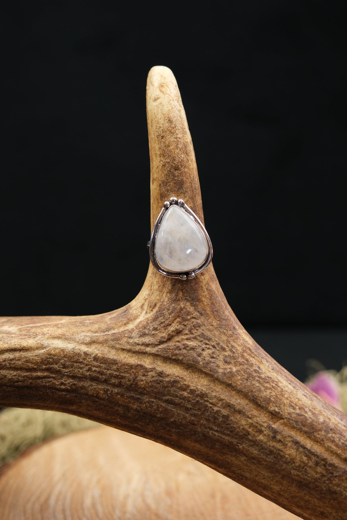 High Grade Rainbow Moonstone Sterling Silver Ring