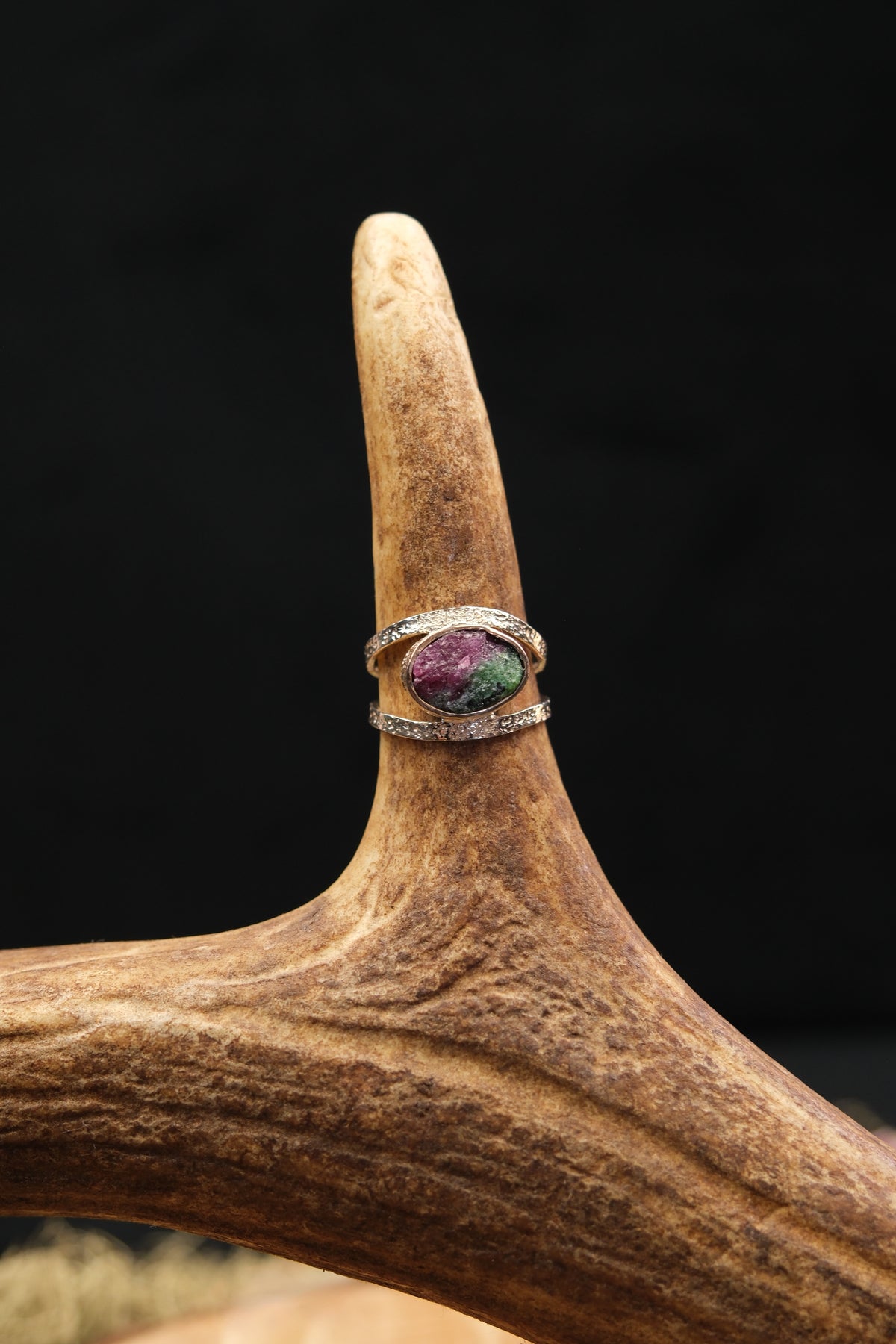 Raw Ruby Zoisite Sterling Silver Ring