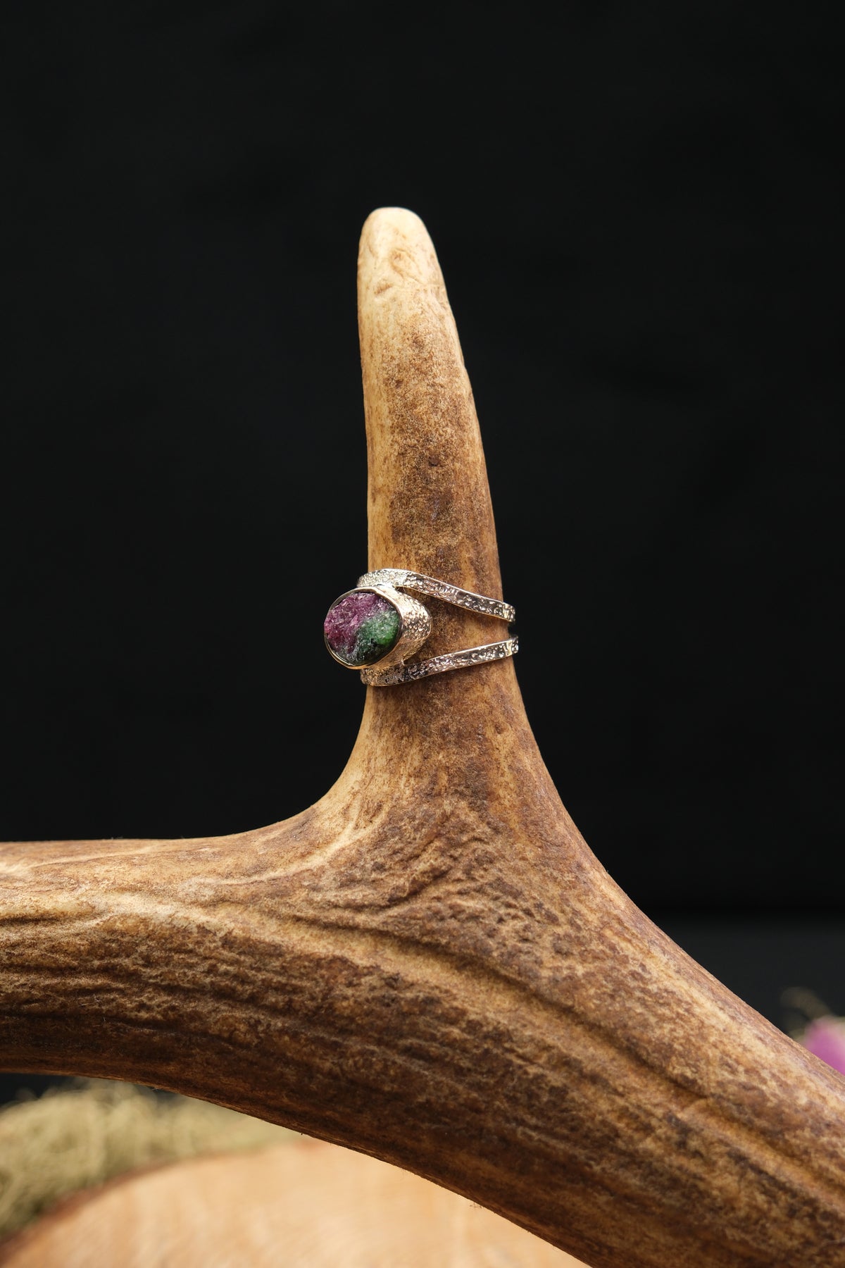 Raw Ruby Zoisite Sterling Silver Ring