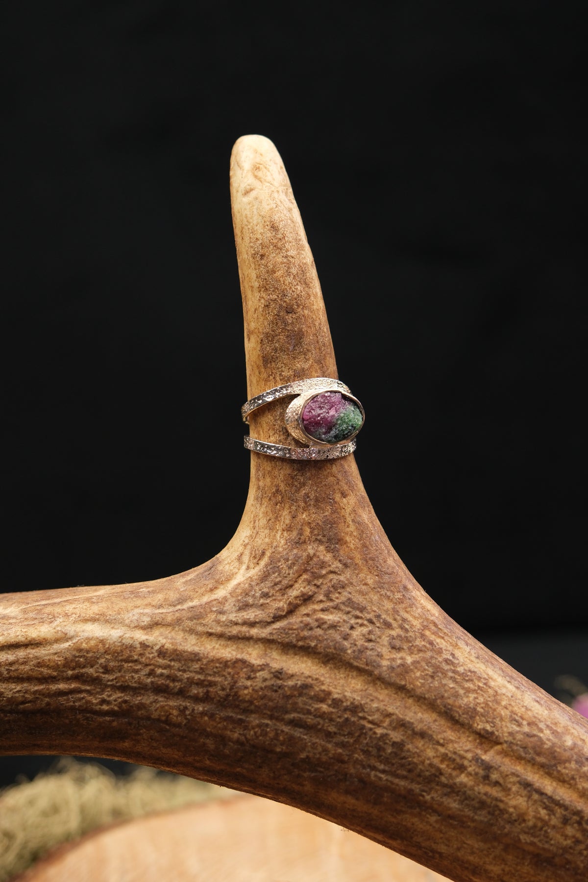 Raw Ruby Zoisite Sterling Silver Ring